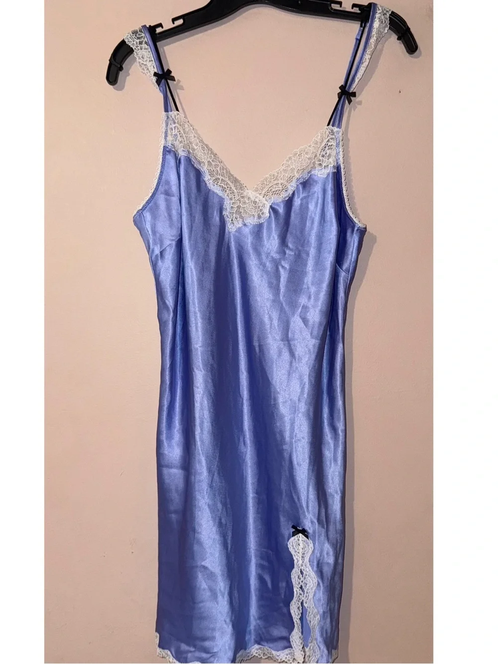 Victoria’s Secret Purple Satin Lace Bow Accent Slip Dress Size L NWT!